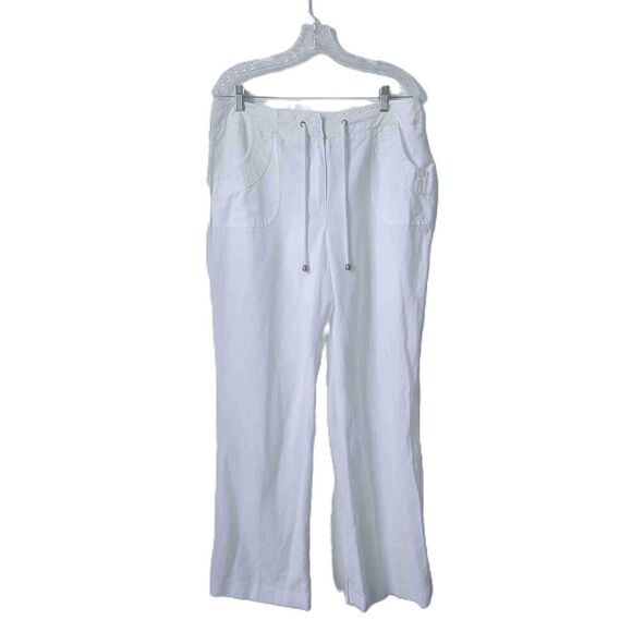Sharagano White Drawstring Casual Pants With Pockets Straight Leg Cargo Size 14 - Picture 1 of 8
